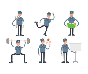 police characters in different poses set vector illustration