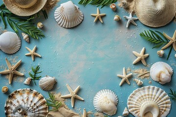 Wall Mural - Flat Lay Beach Holiday Concept with Empty Space

