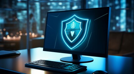 a computer screen with a symbol shield