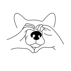 Wall Mural - vector isolated funny dog nose in hands colorless black and white contour line easy drawing