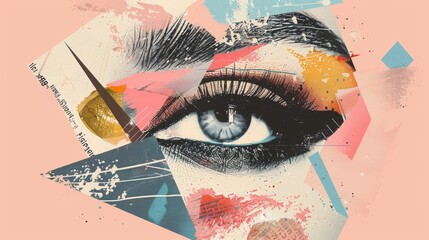 Poster - Vintage modern illustration. Halftone treatment of eyes, lips, and ear. Vintage magazine clippings.