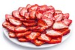 Freshly Sliced Strawberries on White Isolated Background. Neatly Arranged Ripe Red Berry Slices of Fresh Strawberry