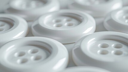 White buttons neatly arranged on a table. Perfect for fashion or crafting projects