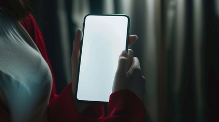 A woman holding a cell phone. Suitable for technology concepts