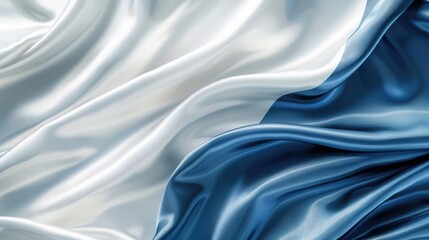 Abstract blue white luxury fabric wave background with copy space. Smooth liquid wave. Elegant shiny silk satin texture. Suit for wallpaper, cover, header, desktop, web, flyer.