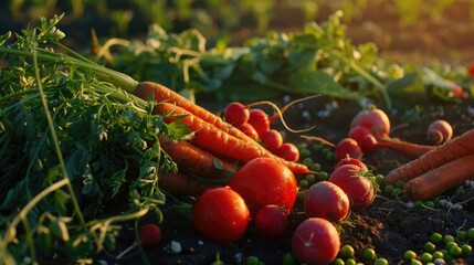 Sticker - Fresh carrots and radishes laying on the ground, perfect for food or gardening concepts