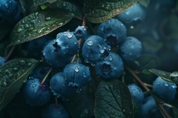 Wall Mural - Fresh blueberries with waterdrops showcase a ripe and juicy organic fruit close-up