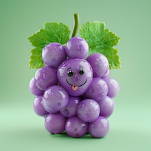 A Grape-themed 3D Monster A Cluster Of Purple Orbs With A Friendly Face