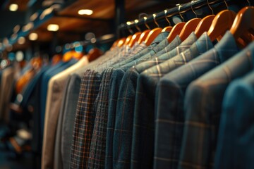 Wall Mural - A rack of men's shirts in a clothing store. Suitable for fashion and retail concepts