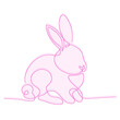 Zajączek wielkanocny rysowany jedną ciągłą linią. Sylwetka uroczego królika z różowym akcentem w prostym minimalistycznym stylu. Ilustracja wektorowa.