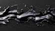Animated splashes of black liquid, swirling and spitting with scatter drops, advertising elements on transparent background. Realistic 3d modern icons.