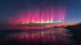 Fototapeta Tęcza - Colorful Aurora Borealis Dancing Over Water