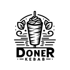 Wall Mural - black logo of doner kebab with vegetables and meat on the white background