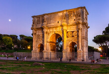 Arch Of Constantine (Arco Di Constantino) Near Colloseum (Coliseum) At Sunset, Rome, Italy