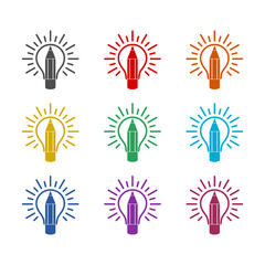 Sticker - Light bulb and pencil logo icon isolated on white background. Set icons colorful