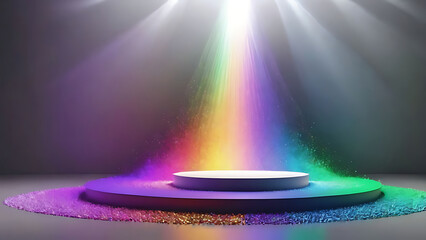 Wall Mural - a podium for a product with a multicolored glow