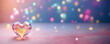 Crystal clear colourful heart with blurred bokeh valentine background. banner pastel color with copy space