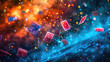 © Mahnoor - poker cards flying in dark blur bokeh background ,