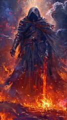 Poster - The ultimate god of death in hell with sword, fire and castle of death