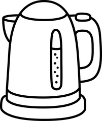 Sticker - Electric kettle, simple cartoon drawing. Black and white doodle icon. Hand drawn illustration.