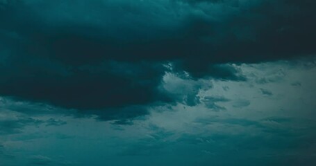 Wall Mural - Natural Background Sky. Moving Clouds In Bold Blue Sky From Day To Dusk Transition Timelapse. Enlightenment Concept. Bright Blue Color. Cloud Formation. Aquamarine Sky Ocean. Weather Forecast Concept.