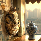 Fototapeta  - Kot przyklejony do ściany