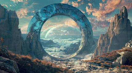 Sticker - Cosmic Portal in a Fantasy Landscape.