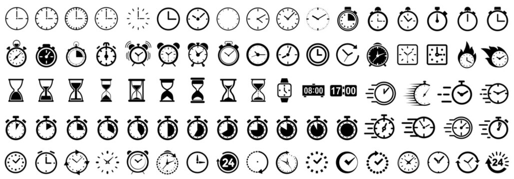 time and clock icons set, stopwatch, timer, , time management concept, fast stopwatch line icon, wat