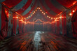 A silent and empty circus tent, evoking a sense of nostalgia and fantasy. Suitable for entertainment events and parties.