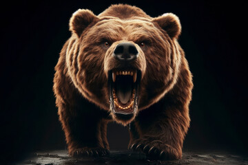 bear ready to attack roar angry isolate on solid black background. ai generative