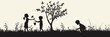 Children planting tree silhouette illustration