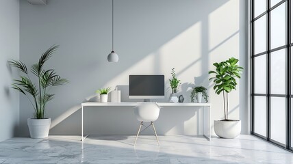 Wall Mural - Modern workspace outlined in minimalist style