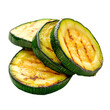 Grilled zucchini slice isolated on a white or transparent background. Grilled vegetables close-up. Eggplant slice with grill grid marks. Food photography design element.