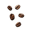 a few of coffee beans poured on the table, cofe beans isolated on white background, top view, flat lay photography