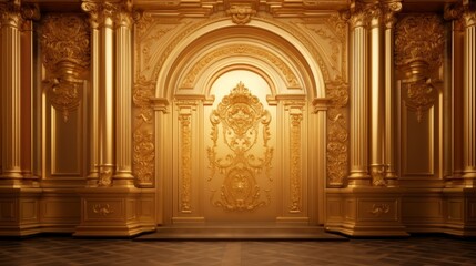 Background of a golden door made of pure solid gold