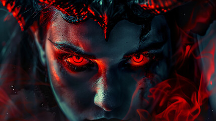 devilish woman with red glowing eyes