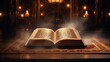 Book the Word of God with lighting effects