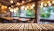 empty wooden table with blur rustic bar restaurant cafe background