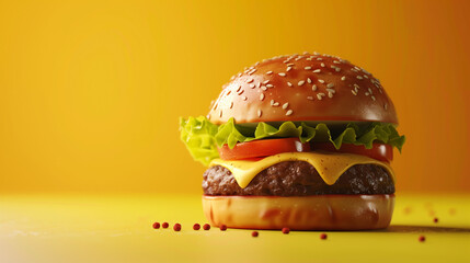 Wall Mural - Cheeseburger on a yellow background 