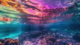 Fototapeta Do pokoju - Podwodny widok oceanu z tęczowym blaskiem na wodzie