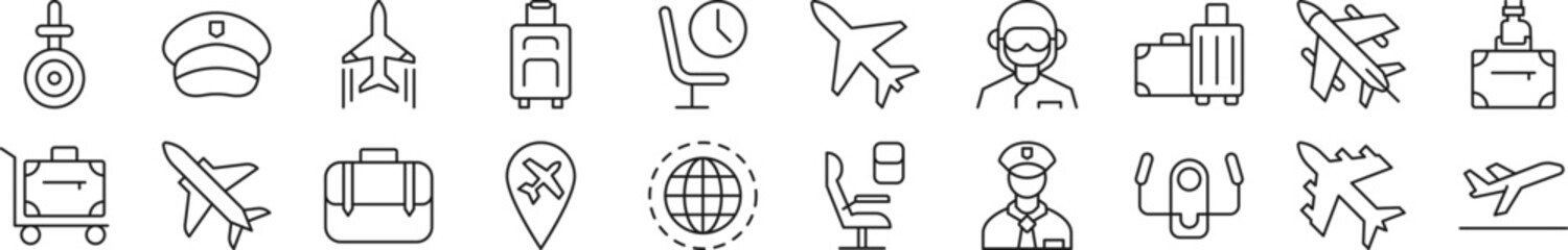 Poster - pack of linear symbols of pilot. editable stroke. linear symbol for web sites, newspapers, articles 