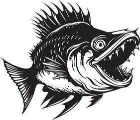 Sticker - Malicious Mariner Evil Angler Fish Vector Emblem Abyssal Anguish Emblematic Representation of Angular Creature Fish