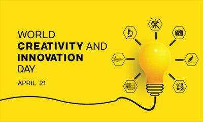 World Creativity and Innovation Day design. It features a light bulb surrounded by creative element. Vector illustration