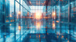 Blurred glass wall of modern business office building at the business center. Generative AI.