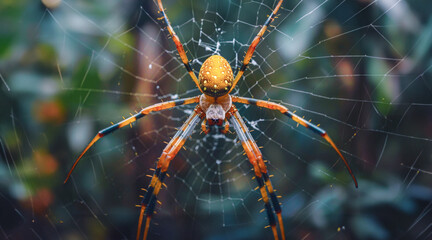 Golden orb-weaver spider in its web in the jungle