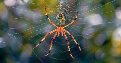 Golden orb-weaver spider in its web in the jungle
