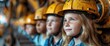 Children wearing construction engineer hats observing construction workers operate heavy machinery at the construction site, their faces filled with awe and admiration, Wallpaper Pictures, Background 