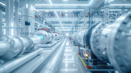 Fototapete - High-tech mechanical engineering for the latest energy storage technologies, bright, white. Generative AI.