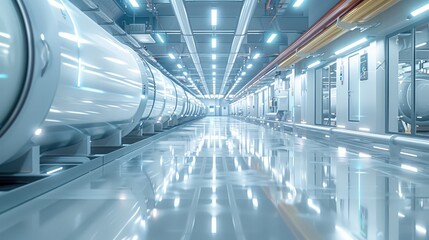 Fototapete - High-tech mechanical engineering for the latest energy storage technologies, bright, white. Generative AI.