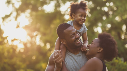 Canvas Print - Joyful family moment with a man giving a toddler a piggyback ride, both smiling and playing